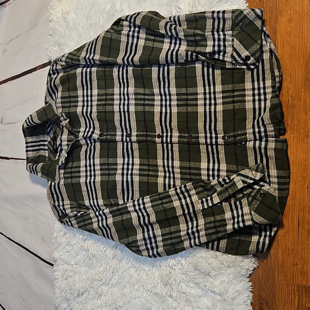Rails Women's L Flannel Button Down Shirt Olive Green Plaid Long Sleeve LaRGE - Picture 5 of 11